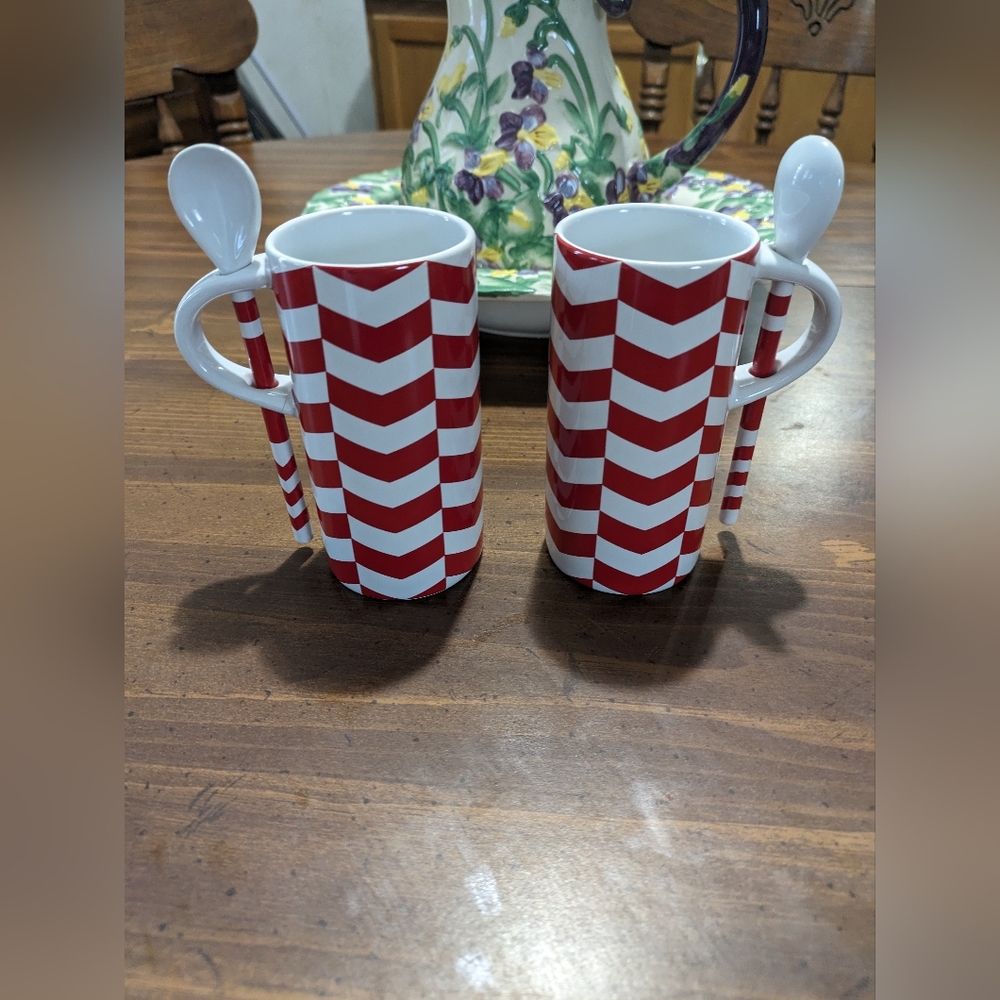 Set of 2 Starbucks Christmas coffee mugs with spoons from 2013